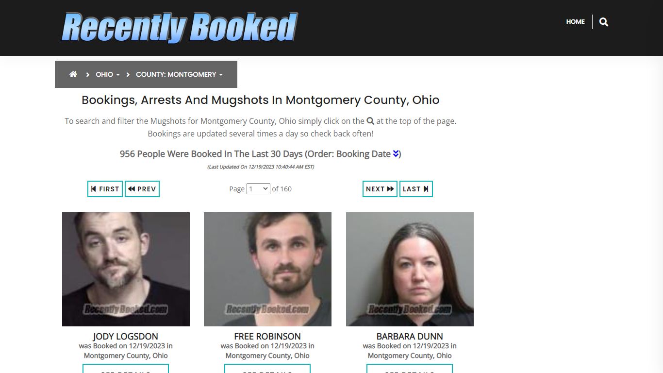 Bookings, Arrests and Mugshots in Montgomery County, Ohio